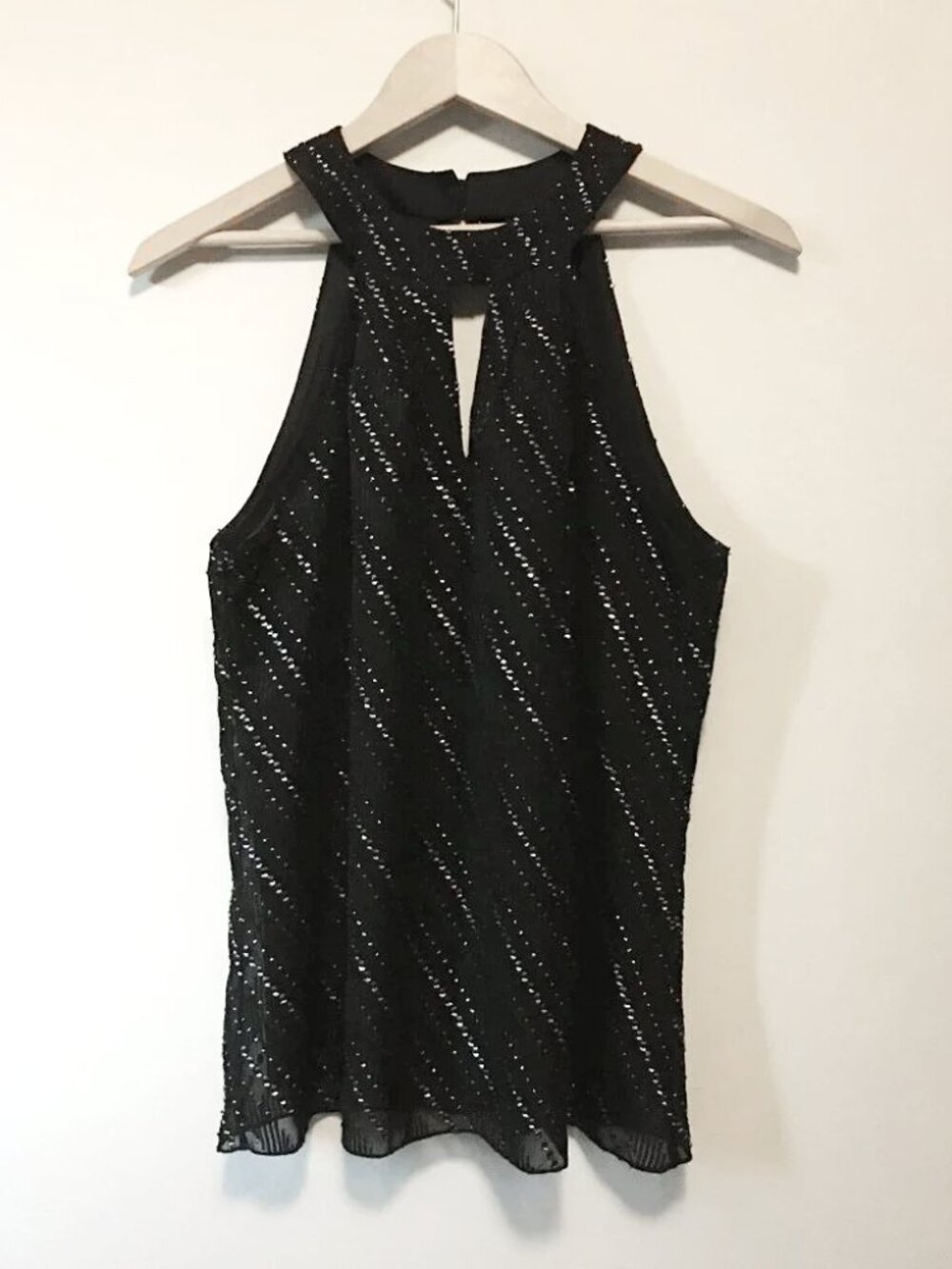 VTG Y2K Le Chateau Black W// Silver Thread Keyhole Halter Top XS Canadian Goth